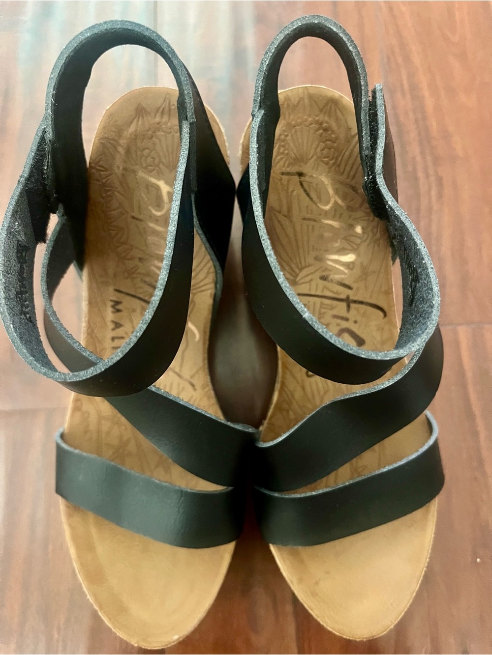 Blowfish Malibu Cork Wedge Sandals with Black Cross Straps - Picture 5 of 8